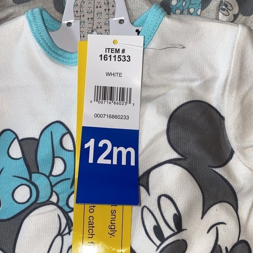 Disney Baby Mickey Minnie Mouse 2 Pack Footed Sleeper Pajamas White Grey 12M New - Picture 9 of 9